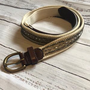 Abercrombie & Fitch Cream Beaded Belt with Brass Tone Buckle Sz S/M NWOT